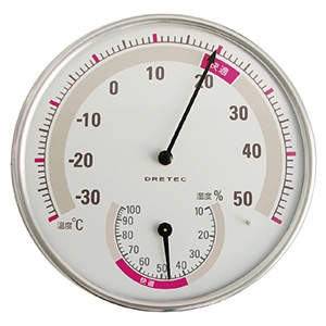 ドリテック 【生産完了品】温湿度計 アナログ式 快適温度・湿度範囲目盛付 ホワイト 電池不要 O-310WT