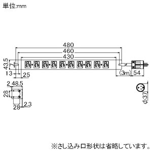 アメリカン電機 1Uコンセントバー 抜止形・10ヶ口 接地形2P 15A 125V 15A(NEMA 5-15)・平刃形入力プラグ 1Uコンセントバー 抜止形・10ヶ口 接地形2P 15A 125V 15A(NEMA 5-15)・平刃形入力プラグ HKC0530 画像2