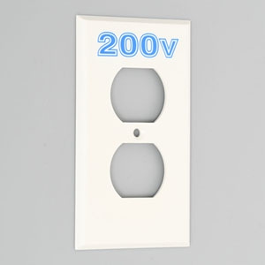 アメリカン電機 複式埋込コンセント用プレート 平刃形15A・20A用 1ヶ用ボックス用 小判穴×2ヶ 200V表示(青)あり エンプラ(ナイロン樹脂)製 V41N-200