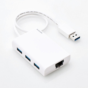 ELECOM 【生産完了品】有線LANアダプター ギガビット対応 USB3.0 Type-A USBハブ付 ケーブル長30cm ホワイト EDC-GUA3H-W