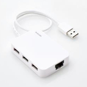 ELECOM 【生産完了品】有線LANアダプター USB2.0 Type-A USBハブ付 ケーブル長30cm ホワイト EDC-FUA2H-W