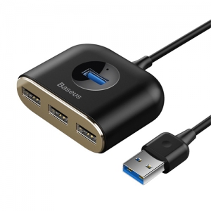 電材堂 【販売終了】USBハブアダプター 4in1 スクエアラウンド型 USB3.0用 USB3.0×1+USB2.0×3 長さ1m ブラック DCAHUB-AY01