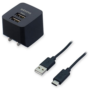 多摩電子工業 【生産完了品】AC充電器 USB2ポート 最大合計2.1A USB⇔Type-Cケーブル付 TA53CUK
