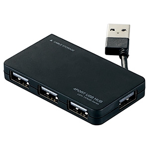 ELECOM USB2.0ハブ バスパワータイプ 4ポート ケーブル収納タイプ ケーブル長29mm ブラック USB2.0ハブ バスパワータイプ 4ポート ケーブル収納タイプ ケーブル長29mm ブラック U2H-YKN4BBK