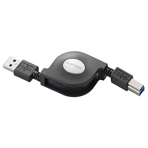 ELECOM USB3.0ケーブル 巻取り式 A-Bタイプ 0.7m USB3-RL07BK