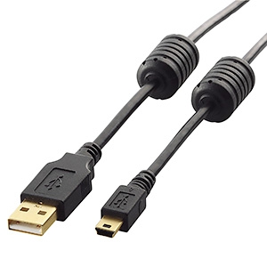 ELECOM フェライトコア付USB2.0ケーブル A-miniBタイプ 1m U2C-MF10BK