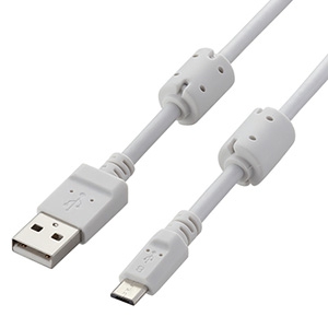 ELECOM 【生産完了品】フェライトコア付USB2.0ケーブル A-microBタイプ 0.8m ホワイト U2C-AMBF2U08WH