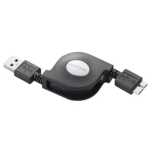 ELECOM USB3.0ケーブル 巻取り式 A-microBタイプ 0.7m ブラック USB3-AMBRL07BK
