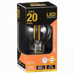 オーム電機(OHM) 【販売終了】LED電球 フィラメント E26 20形相当 全方向 LED電球 フィラメント E26 20形相当 全方向 LDA2LC6