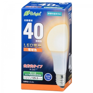 オーム電機(OHM) 【販売終了】LED電球 E26 40形相当 電球色 全方向 LED電球 E26 40形相当 電球色 全方向 LDA4L-GAG27