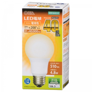 オーム電機(OHM) 【販売終了】LED電球 E26 40形相当 電球色 広配光 LDA5L-GAG53