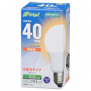 オーム電機(OHM) 【生産完了品】LED電球 E26 40形相当 電球色 広配光 LDA4L-GAS2C1