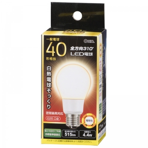 オーム電機(OHM) 【販売終了】LED電球 E26 40形相当 電球色  全方向 LED電球 E26 40形相当 電球色  全方向 LDA4L-GAG92