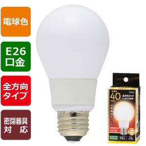 オーム電機(OHM) 【販売終了】LED電球 E26 40形相当 電球色  全方向 LED電球 E26 40形相当 電球色  全方向 LDA4L-GAG92 画像2