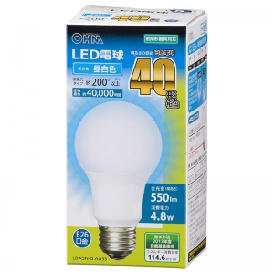 オーム電機(OHM) 【販売終了】LED電球 E26 40形相当 昼白色 広配光 LED電球 E26 40形相当 昼白色 広配光 LDA5N-GAG53