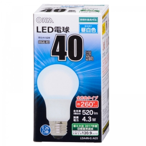 オーム電機(OHM) 【販売終了】LED電球 E26 40形相当 昼白色 全方向 LED電球 E26 40形相当 昼白色 全方向 LDA4N-GAG5