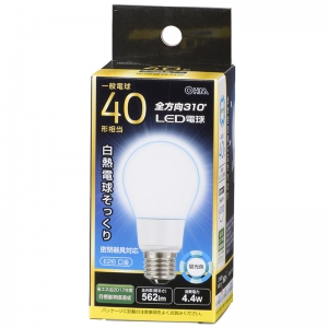 オーム電機(OHM) 【販売終了】LED電球 E26 40形相当 昼光色 全方向 LED電球 E26 40形相当 昼光色 全方向 LDA4D-GAG92
