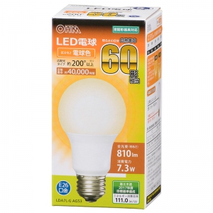 オーム電機(OHM) 【販売終了】LED電球 E26 60形相当 電球色 全方向 LED電球 E26 60形相当 電球色 全方向 LDA7L-GAG53