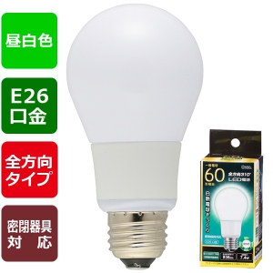 オーム電機(OHM) 【販売終了】LED電球 E26 60形相当 昼白色 全方向 LED電球 E26 60形相当 昼白色 全方向 LDA7N-GAG92 画像2