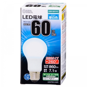 オーム電機(OHM) 【販売終了】LED電球 E26 60形相当 昼白色 全方向 LED電球 E26 60形相当 昼白色 全方向 LDA7N-GAG5