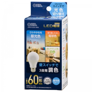 オーム電機(OHM) 【販売終了】LED電球 E26 60形相当 3段階調色 昼光色スタート 全方向 LDA7D-G/CKAG93