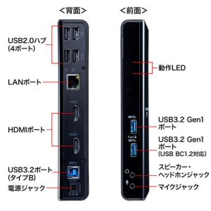 サンワサプライ Type-C・USB3.2A接続デュアルHDMIドッキングステーション Type-C・USB3.2A接続デュアルHDMIドッキングステーション USB-CVDK7 画像3