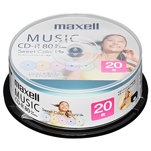 マクセル 【生産完了品】音楽用CD-R 《Sweet Color Mix Series》 80分 20枚入 スピンドルケース CDRA80PSM.20SP