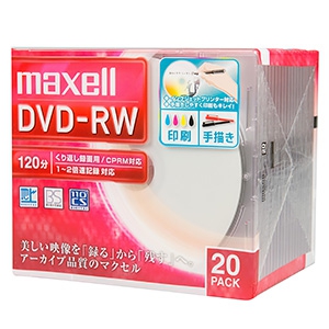 マクセル 録画用DVD-RW 片面4.7GB 1〜2倍速記録対応 20枚入 録画用DVD-RW 片面4.7GB 1〜2倍速記録対応 20枚入 DW120WPA.20S