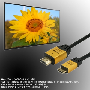 ホーリック HDMIミニケーブル 1m ゴールド HDMIミニケーブル 1m ゴールド HDM10-020MNG 画像3