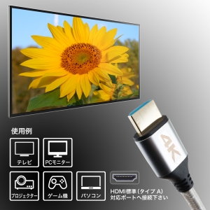 ホーリック 【生産完了品】HDMIケーブル 3m メッシュケーブル シルバー HDMIケーブル 3m メッシュケーブル シルバー HDM30-516SW 画像4