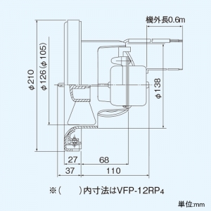 東芝 パイプ用ファン 大風量形 丸形スタンダードタイプ トイレ・洗面所・浴室・居間用 ビニルキャブタイヤケーブル付 接続ダクトφ150mm パイプ用ファン 大風量形 丸形スタンダードタイプ トイレ・洗面所・浴室・居間用 ビニルキャブタイヤケーブル付 接続ダクトφ150mm VFP-12RP4 画像3