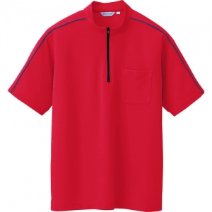 アイトス 半袖クイックドライジップシャツ 男女兼用 レッド S 半袖クイックドライジップシャツ 男女兼用 レッド S AZCL3000046S