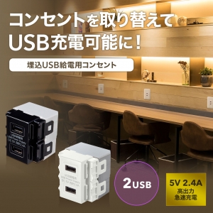 サンワサプライ 【生産完了品】埋込USB給電用コンセント 埋込USB給電用コンセント TAP-KJUSB2BK 画像4
