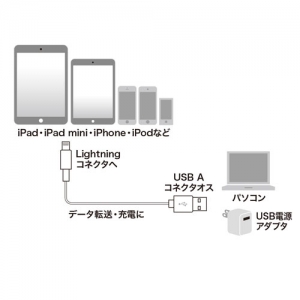 サンワサプライ ライトニングケーブル(ホワイト・2m) ライトニングケーブル(ホワイト・2m) KB-IPLT20K2W 画像2