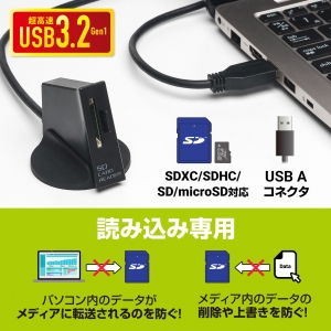 サンワサプライ 【生産完了品】USB3.2 Gen1 カードリーダー(読み込み専用) USB3.2 Gen1 カードリーダー(読み込み専用) ADR-3MSRO1BK 画像2