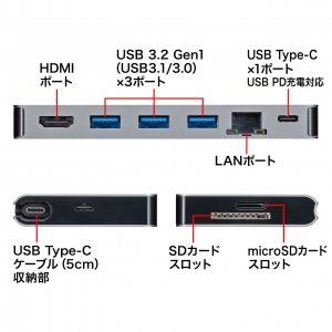 サンワサプライ USB Type-C ドッキングハブ USB Type-C ドッキングハブ USB-3TCH14S2 画像2