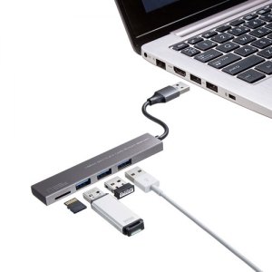 サンワサプライ 【生産完了品】USB Type-C 3ポート スリムハブ(microSDカードリーダー付き) USB Type-C 3ポート スリムハブ(microSDカードリーダー付き) USB-3HC317S 画像2