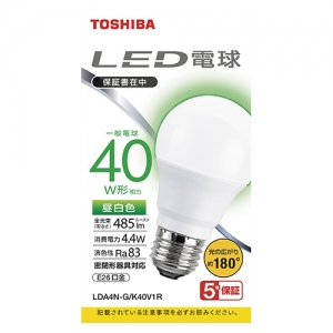 東芝 LED電球 A形 一般電球形  40W相当 広配光 昼白色 E26 LED電球 A形 一般電球形  40W相当 広配光 昼白色 E26 LDA4N-G/K40V1R