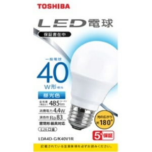 東芝 LED電球 A形 一般電球形  40W相当 広配光 昼光色 E26 LDA4D-G/K40V1R