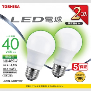 東芝 【ケース販売特価 5個セット】LED電球 A形 一般電球形  40W相当 広配光 昼白色 E26 2P LDA4N-G/K40V1RP