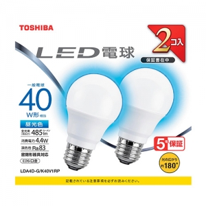 東芝 LED電球 A形 一般電球形  40W相当 広配光 昼光色 E26 2P LDA4D-G/K40V1RP