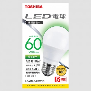 東芝 LED電球 A形 一般電球形  60W相当 広配光 昼白色 E26 LDA7N-G/K60V1R