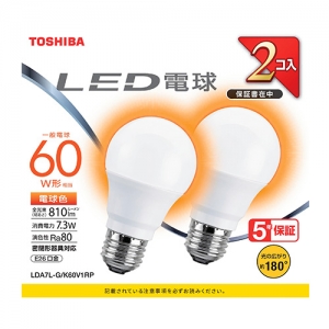 東芝 【ケース販売特価 5個セット】LED電球 A形 一般電球形  60W相当 広配光 電球色 E26 2P LDA7L-G/K60V1RP