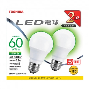 東芝 【ケース販売特価 5個セット】LED電球 A形 一般電球形  60W相当 広配光 昼白色 E26 2P LDA7N-G/K60V1RP