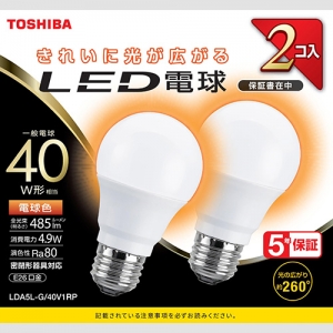 東芝 【ケース販売特価 5個セット】LED電球 A形 一般電球形  40W相当 全方向 電球色 E26 2P LDA5L-G/40V1RP