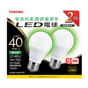 東芝 【ケース販売特価 5個セット】LED電球 A形 一般電球形  40W相当 全方向 昼白色 E26 2P LDA4N-G/40V1RP