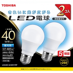 東芝 LED電球 A形 一般電球形  40W相当 全方向 昼光色 E26 2P LDA4D-G/40V1RP