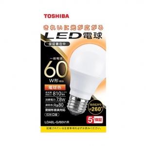 東芝 LED電球 A形 一般電球形  60W相当 全方向 電球色 E26 LDA8L-G/60V1R