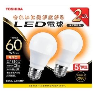 東芝 LED電球 A形 一般電球形  60W相当 全方向 電球色 E26 2P LED電球 A形 一般電球形  60W相当 全方向 電球色 E26 2P LDA8L-G/60V1RP