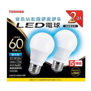 東芝 【ケース販売特価 5個セット】LED電球 A形 一般電球形  60W相当 全方向 昼光色 E26 2P LDA7D-G/60V1RP